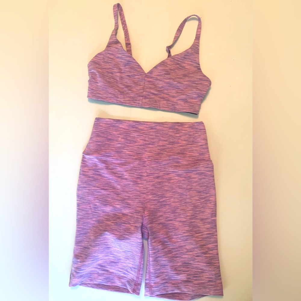 Outdoor Voices Activewear Bra & Short Set - Pink/Purple - S